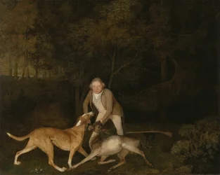 Freeman, der Wildhüter des Earl of Clarendon, mit einem sterbenden Reh und einem Hund